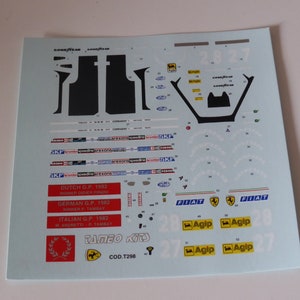 1:43 decals sheet for Ferrari 126 C2 1982 Formula 1 Pironi/Tambay/Andretti Tameo T298