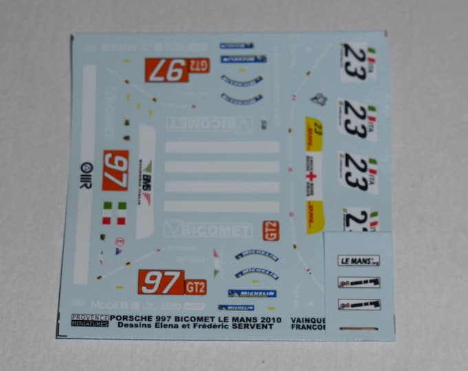 1:43 decals for Porsche 911 (997) GT3 RSR BMS-Scuderia Italia Le Mans and Spa 24h 2010 Provence Miniatures