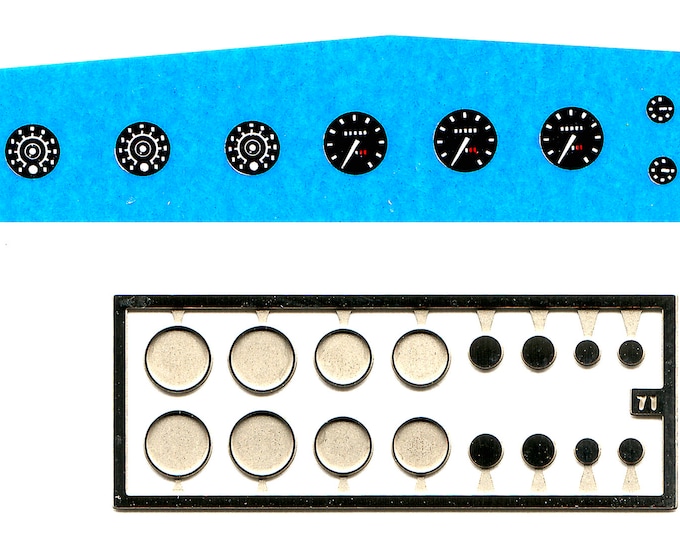 photo etched 1:43 instrument gauges with decals - 4 sizes for 16 pieces - Tameo FT30