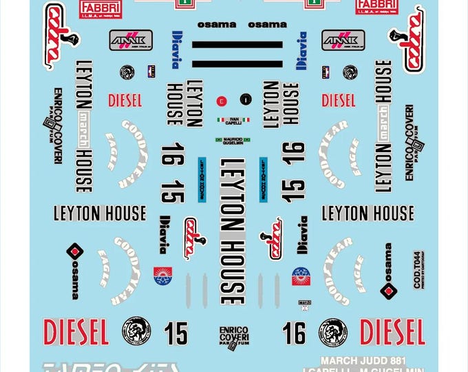 1:43 waterslide serigraphed decals March Judd 881 S.Marino GP 1988 Capelli/Gugelmin Tameo TMK074