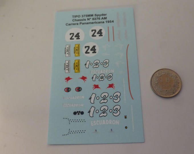 1:43 waterslide decals sheet Ferrari 375MM Spyder 0376AM Carrera Panamericana 1954 #24 Chinetti