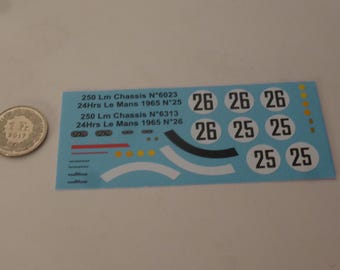 1:43 waterslide decals for Ferrari 250 LM E.Francorchamps Le Mans 1965 #25/26