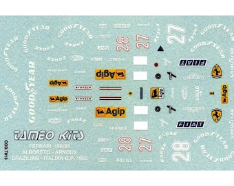 1:43 waterslide serigraphed decals Ferrari 156/85 F1 Brazilian GP 1985 Alboreto/Arnoux Tameo TMK019