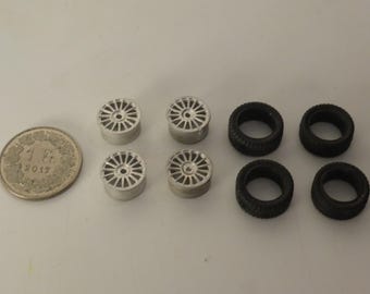 1:43 white metal multispokes wheels (and rubber tires) for Ferrari GT and other sportscars of the 90s-2000s GMW079