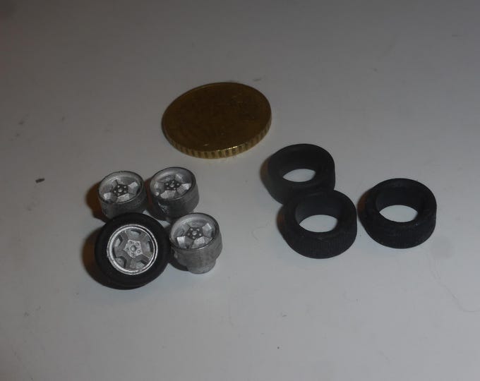 1:43 white metal 5-spokes wheels for modern GT cars Aston Martin Ginetta Porsche BMW etc GMW006