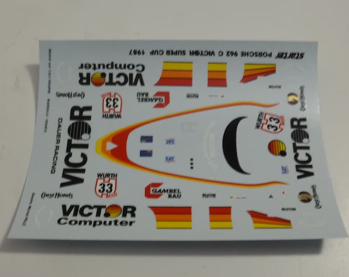 1:43 decals for Porsche 962C GrC Dauer Victor Super Cup 1987 #33 J.Dauer Starter production