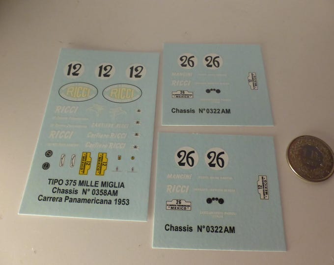 1:43 waterslide decals sheet Ferrari 340MM and 375MM Carrera Panamericana 1953 #12-26