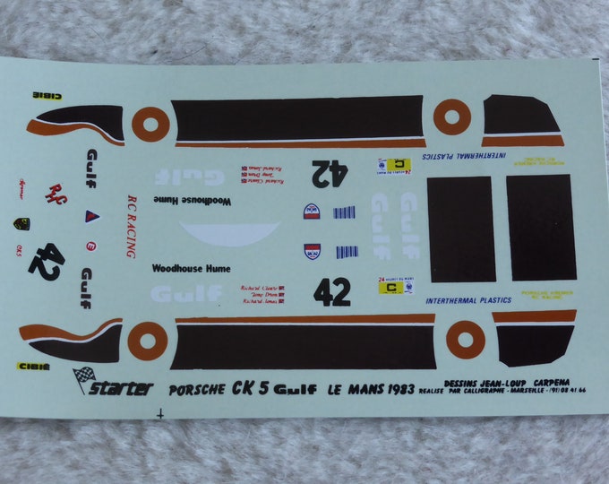 1:43 decals for Porsche CK5 Gr.C Gulf Le Mans 1983 #42 Cleare/Dron/Jones Starter