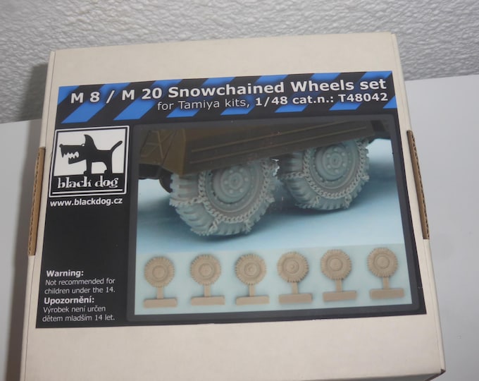 1:48 M8 and M20 resin Snowchained Wheels set for Tamiya kit Black Dog # T48042