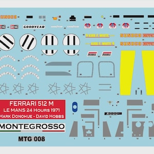 1:43 serigraphed decals Ferrari 512M Sunoco Penske Le Mans 1971 #11 Hobbs/Donohue Tameo MTG008