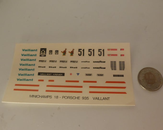 1:43 waterslide decals for Porsche 935 K2 Vaillant Kremer DRM 1977 Wollek #51 AMR Minichamps