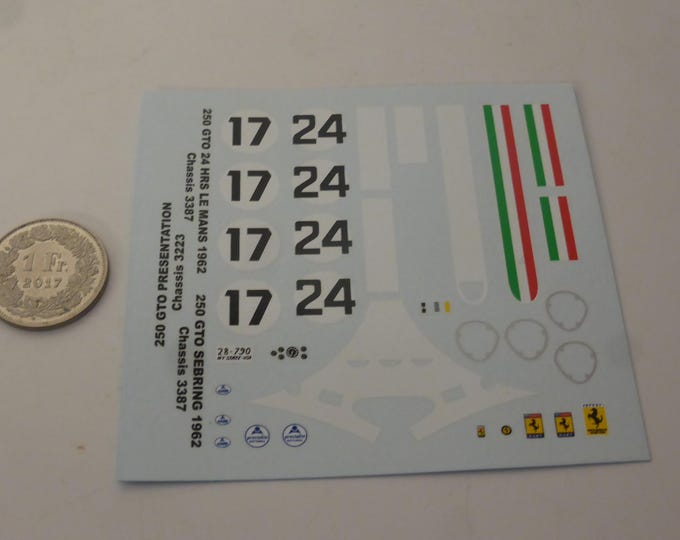 1:43 waterslide decals for Ferrari 250 GTO 3223GT and 3387GT Sebring Le Mans 1962 and Geneva saloon 1962