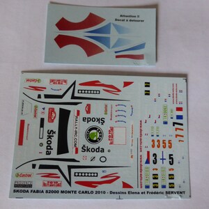 1:43 decals for Skoda Fabia Rally Monte Carlo 2010 #3/5/7 Kopecki, Hanninen or Vouilloz Provence Miniatures