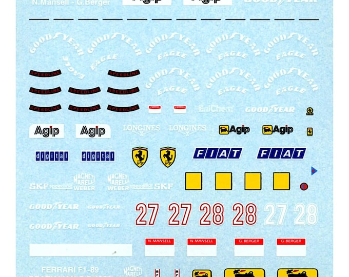 1:43 waterslide serigraphed decals Ferrari F1/89 Hungarian GP 1989 Mansell/Berger Tameo TMK110