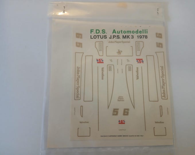 1:43 waterslide decals sheet for Lotus Ford Cosworth JPS MkIII F.1 1978 Andretti or Peterson Cartograf production