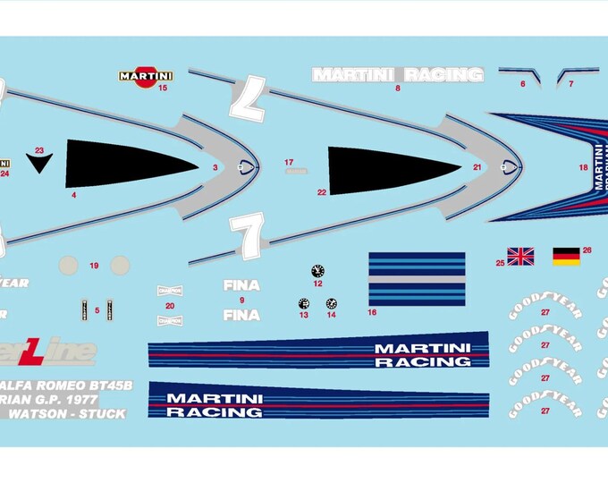 1:43 waterslide serigraphed decals Brabham Alfa BT45B Austrian GP 1977 Watson and Stuck Tameo SLK009