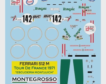 1:43 serigraphed decals Ferrari 512M Escuderia Montjuich Tour Auto 1971 #142 Juncadella/Guénard/Jabouille Tameo MTG010