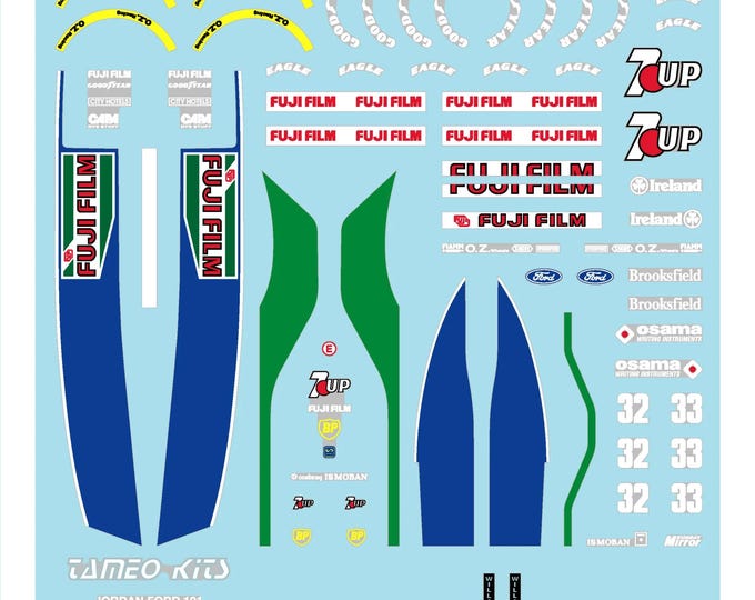 1:43 waterslide serigraphed decals Jordan 191 British GP 1991 De Cesaris/Gachot Tameo TMK143