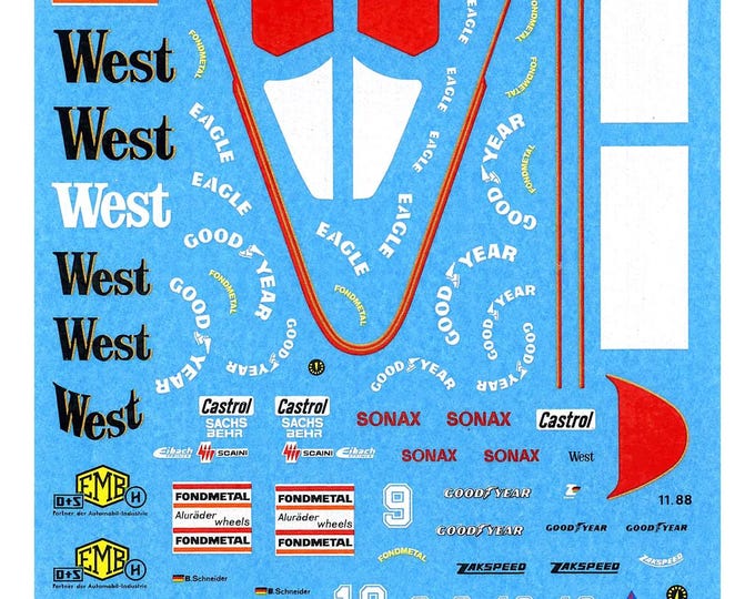 1:43 waterslide serigraphed decals Zakspeed ZK881 Monaco GP 1988 Ghinzani/Schneider Tameo TMK079
