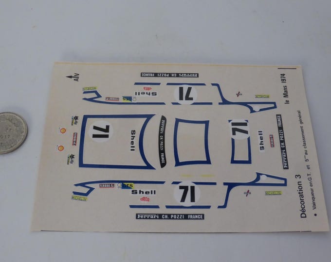 1:43 decals for Ferrari 365 GTB/4 Daytona Pozzi Le Mans 1974 #71 Grandet/Bardini