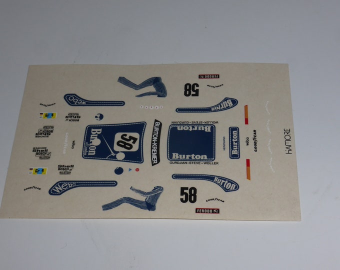 1:43 decals for Porsche 934 Turbo Gr4 Burton-Kremer Le Mans 1976 #58 Gurdjian/Steve/Wollek Hamore production