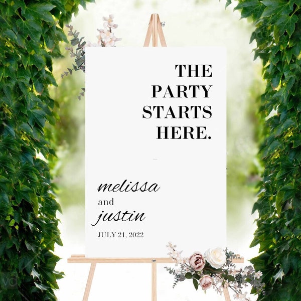 CUSTOMIZABLE WEDDING SIGN / The Party Starts Here / Customizable Modern Wedding Poster / diy Welcome Wedding Sign