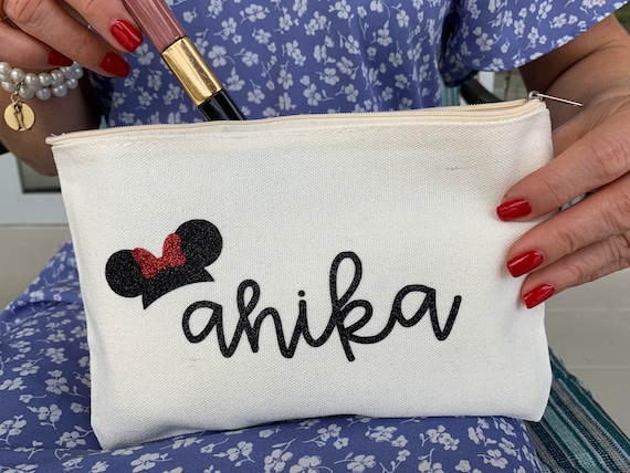 DISNEY MAKEUP BAG- Canvas Makeup Bag - Bridal Party Small Makeup Bag - Bridesmaid Gifts - Personalized Make Up Bag - Disney Zipper Bag