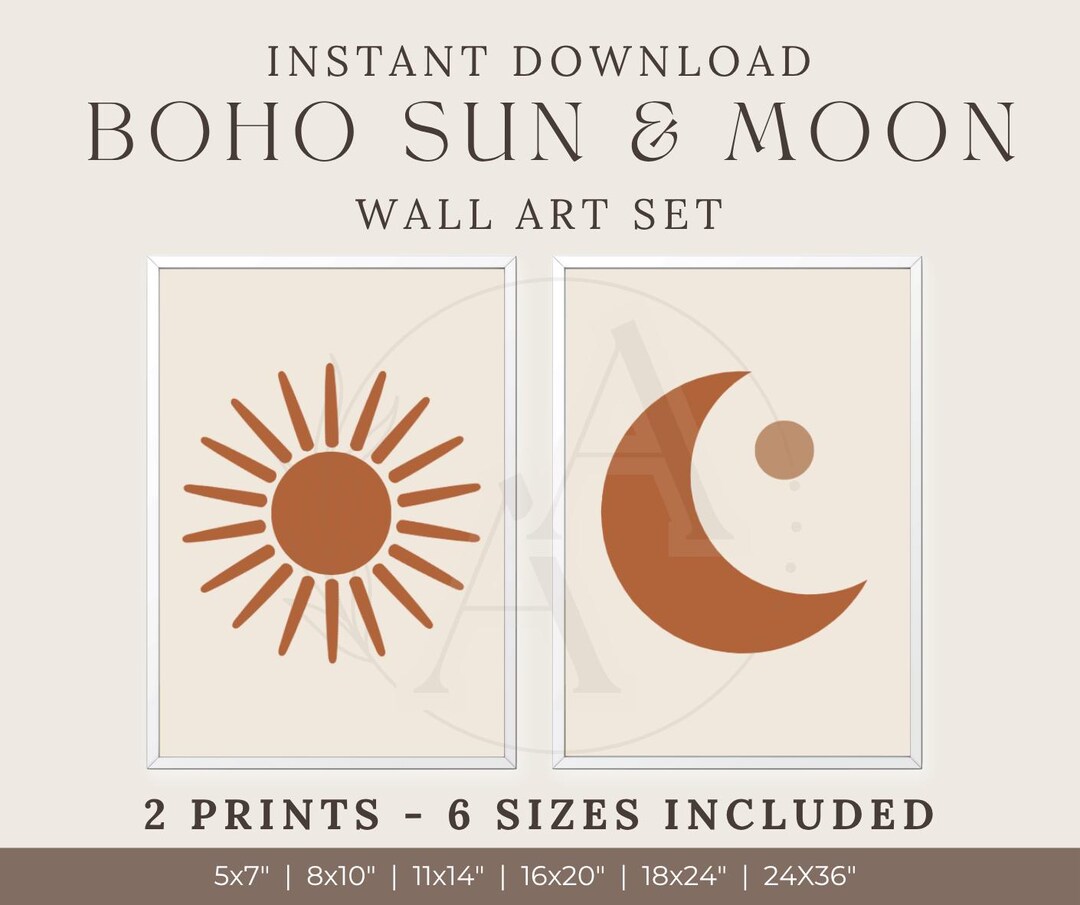 Boho Sun & Moon Wall Art Set - Terracotta Abstract Printable Art ...