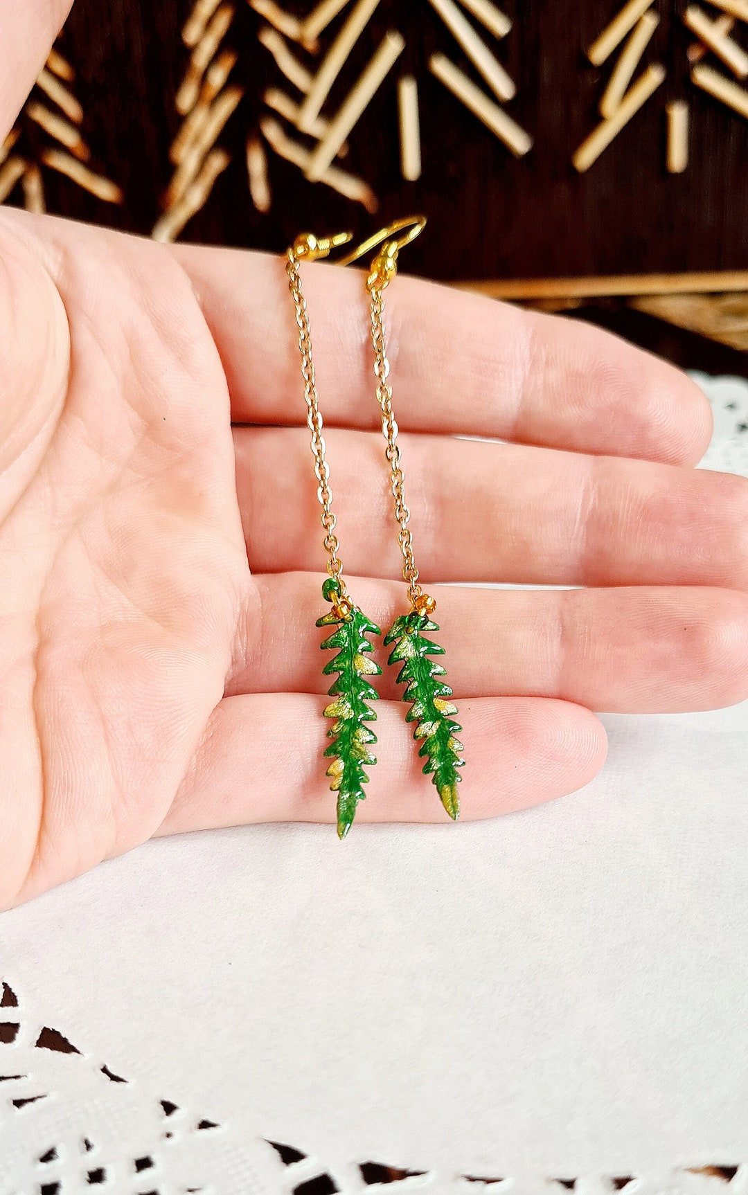 Real Fern Earringstiny Golden Fern Earringssmall Fern Drop Etsy Ireland