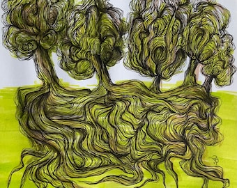 Verschlungene Bäume, ORIGINAL Zeichnung, Illustration