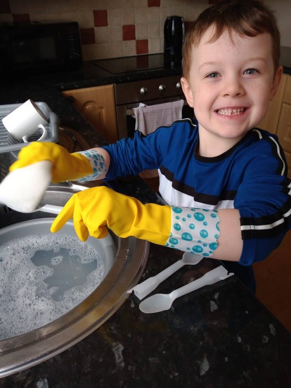 Guantes de goma pequeños para niños, niños lavando, guantes de