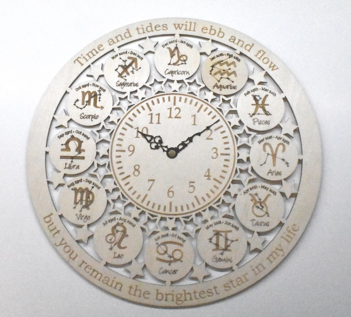 Zodiac star sign personalised clock wooden wall clock ideal Etsy