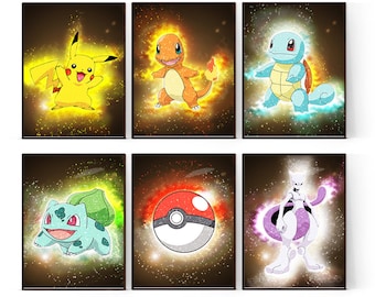 Kidss Poke Paint Splash Watercolour Print, Decoración del dormitorio para niños, Póster de impresiones de juegos, Arte de pared animado, Arte de pared de la sala de juegos