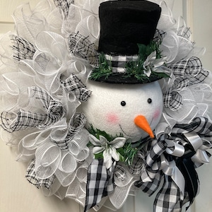 Winter Wreath, Black and White Snowman Wreath, Christmas Wreath ...