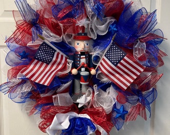 Patriotic Uncle Sam wreath, Fourth of July, USA Nutcracker wreath, Uncle Sam, Patriotic Front Door Wreath