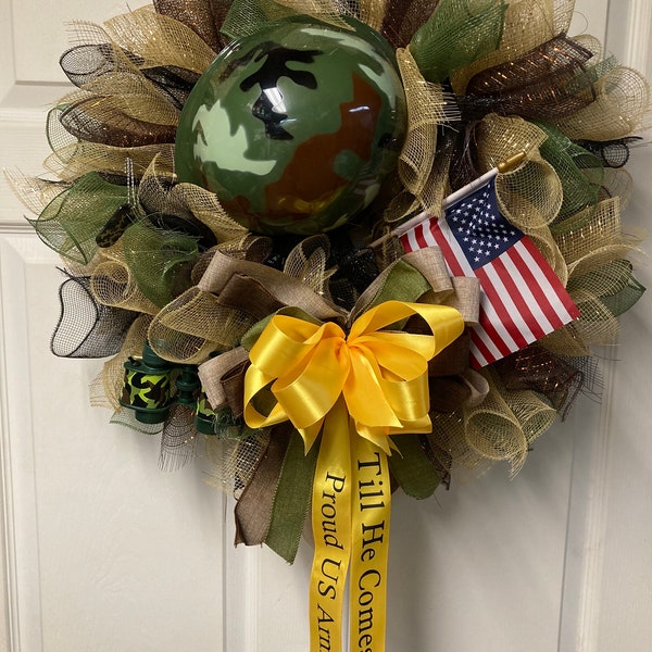 Military wreath, Yellow Ribbon Deployment, Military decor, Til They Come Home, Military Support.