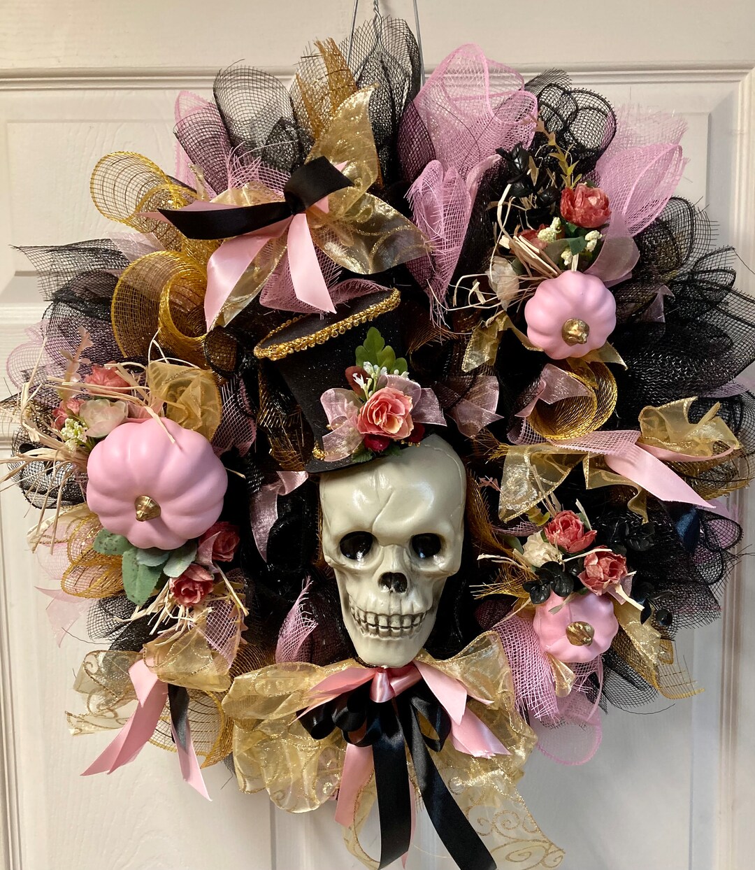 Pink Skull Wreath Halloween Front Door Wreath Pink Gothic Etsy