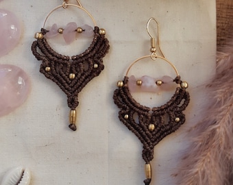 Rose quartz macrame earrings ~ Boho earrings ~  Bridal jewelry  ~ Love stone earrings ~ Micromacrame ~ Chakra balancing ~ Boho gift ~ Love