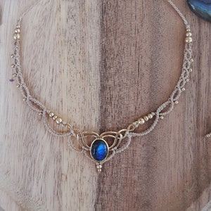 Bohemian gemstone choker ~ Handmade macrame necklace~ Mineral stone jewelry ~ Tiara ~ Hairband ~ Wedding jewelry ~Boho necklace ~ Boho style