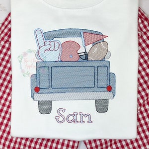 Football tailgating truck with football helmet sketch fill, light fill, quick stitch machine embroidery design file