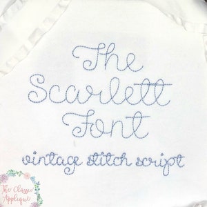 The Scarlett font, vintage stitch, quick stitch, script, machine embroidery design file in .5 inch, 1 inch, 1.5 inch, and 2 inch image 1