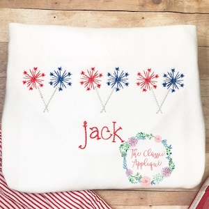 single Mini patriotic sparkler with and without bow vintage stitch, quick stitch, sketch machine embroidery design