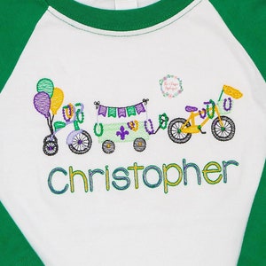 Mardi Gras tricycle, wagon, bike with beads and balloons parade sketch fill, light fill, quick stitch machine embroidery design