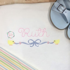 Easter bow with Easter eggs and chicks monogram frame machine embroidery design file