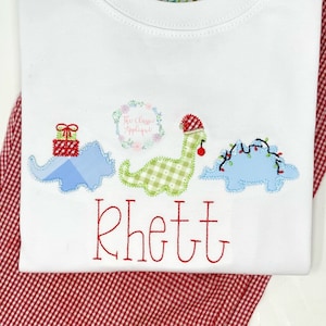 Christmas dinosaurs trio zig zag applique machine embroidery design file