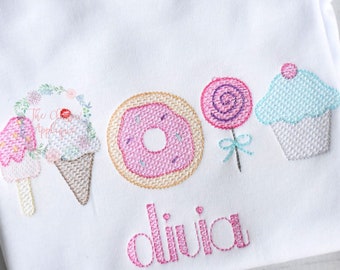 Combined file with 5 separate, individual mini sketch fill dessert embroidery design files to "Build Your Own" design