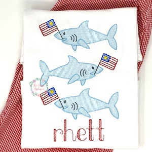 Patriotische Haie mit amerikanischen Flaggen Skizze füllen, leichte Füllung, schnelle Stich Maschine Stickerei Design-Datei