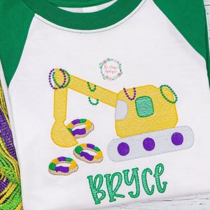 Mardi Gras excavator, digger with beads and king cake sketch fill, light fill, quick stitch machine embroidery design file