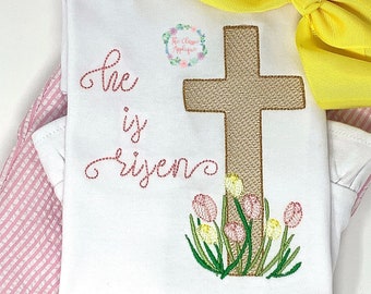 Easter cross with Spring tulip flowers sketch fill, light fill, quick stitch machine embroidery design file