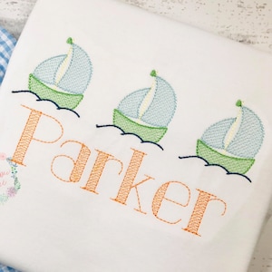 Summer sailboat on water sketch fill trio light fill, quick stitch, vintage stitch machine embroidery design file